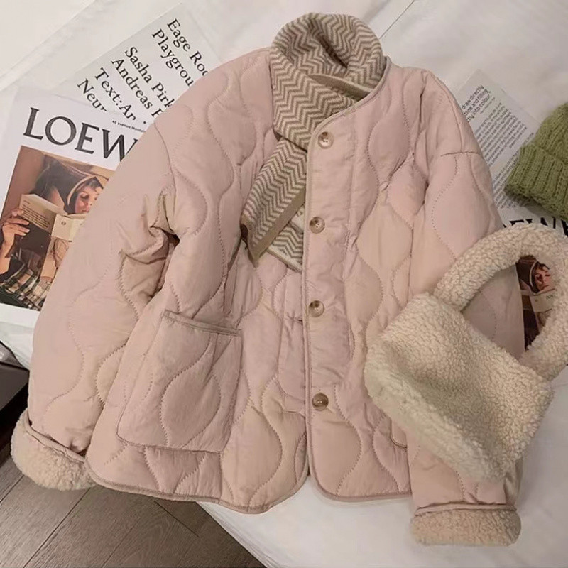 粉色羊羔毛棉服女冬季2025新款韩版羊羔绒外套短款棉衣加厚棉袄|undefined