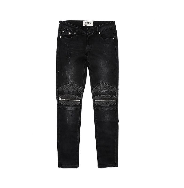 Men's Skinny Stretch Jeans With Leather Patch Motorcycle Style_voghion.com