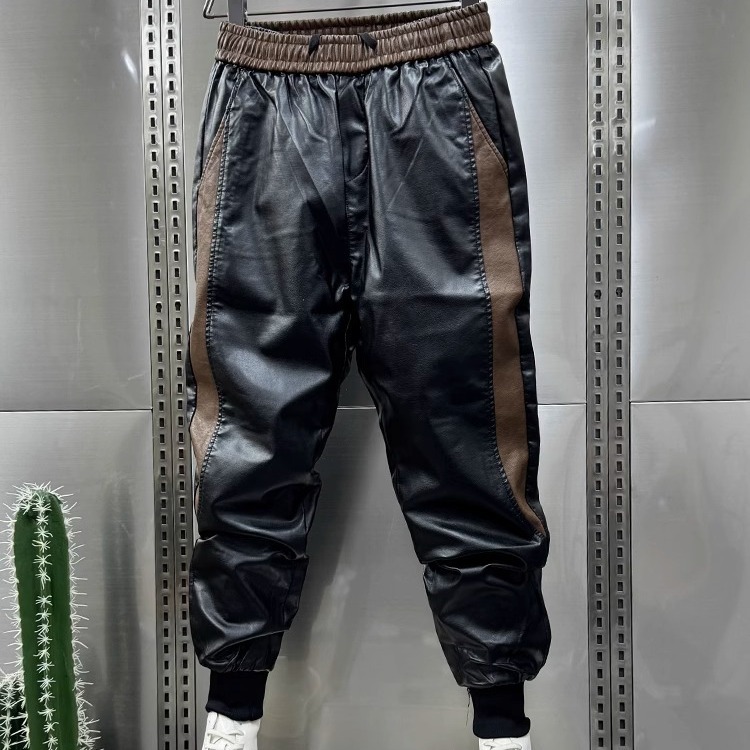 男加绒加厚摩托车冬季外卖骑行皮裤男机车保暖防风宽松小脚休闲裤