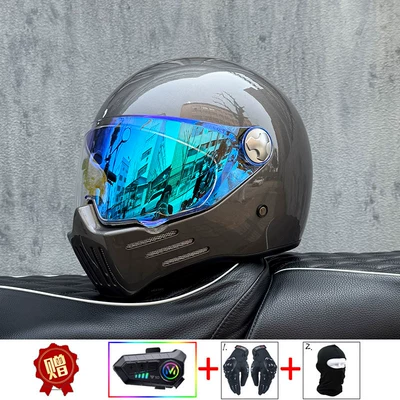 Bluetooth Function, Unisex Rider Cruising: Motosiklet kaskı (dəbilqə) - metallic-gray-with-phantom-blue-night-vision-transparent-mirror-included-y10-soft-wheat-m