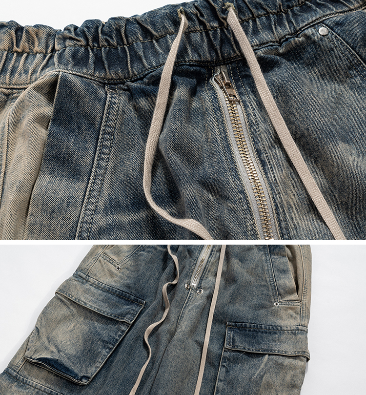 Men's Clothing VINTAGE GARC niche trendy brand RO style wide leg multi pocket flared distressed jeans men's vibe cotton_voghion.com