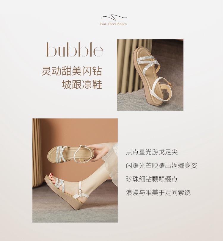 Sandal cao gót nữ đính đá phong cách La Mã, đế xuồng thoải mái — AY161 Trắng be chi tiết 4
