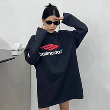 潮牌巴黎t恤男女同款宽松纯棉上衣 B家打底衫字母刺绣圆领长袖t恤