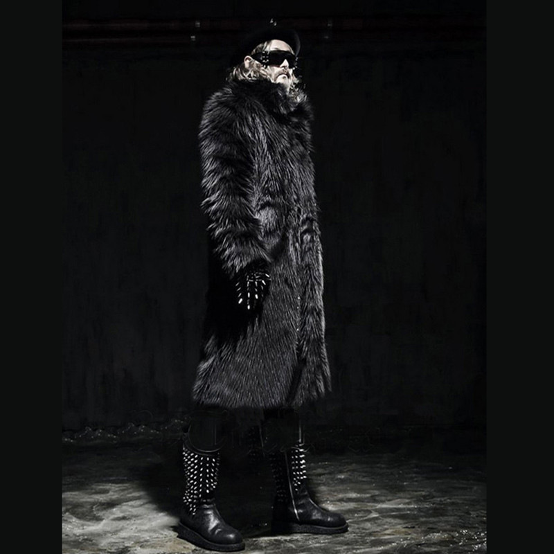 Herrenbekleidung Schwarz-Weiß-Spleißen Herrenpelzmantel Winter neuer Stil warme Mode lange Pelzwindjacke Herrenmantel_voghion.com