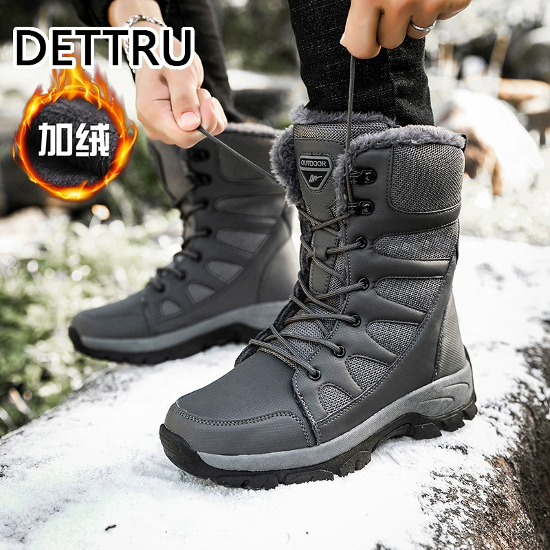 Зимние сапоги, мужские и женские теплые туфли на флисовой подкладке с хлопковой подкладкой, высокие уличные ботинки с военным крючком, наземные тактические альпинистские походные ботинки, трансграничные Большие размеры