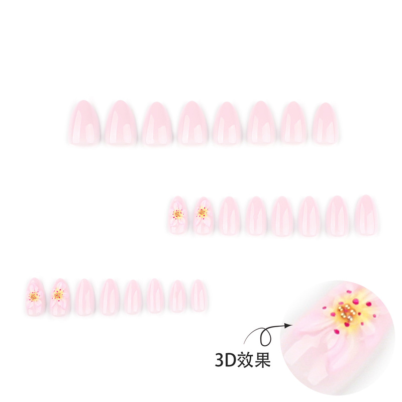 短款杏仁甲3D立体清新花朵穿戴甲甲片跨境热销穿戴式美甲假指甲|undefined
