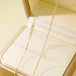 14K Gold Box Chain Simple Plain Chain Thin Chain Necklace Chain Simple Accessible Luxury High-End Clavicle Chain Water Shell Jewelry