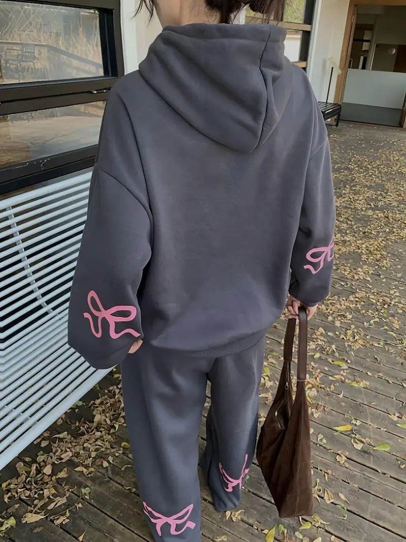 Trendy Printed Hoodie & Jogger Pants Set - Soft Polyester Fabric, Comfortable & Stylish Two-Piece Outfit For Men & Women (Grey, Butterfly Print)_ecoleips.com