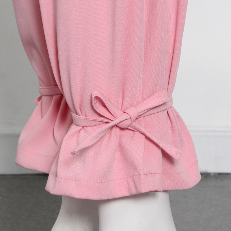 2021 Autumn and Winter New Blouse and Pants Pink Simple Lace Suit High Waist Narrow Bottom of a Trouser Leg Trousers in Pant Sets