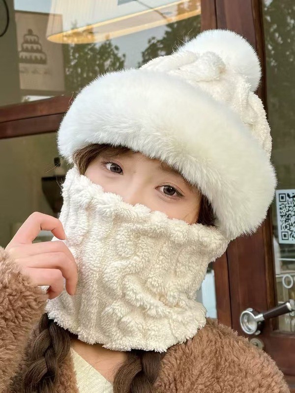 跨境帽子女冬季水波纹毛绒帽防风保暖套头帽可戴头盔骑行帽子批发|undefined