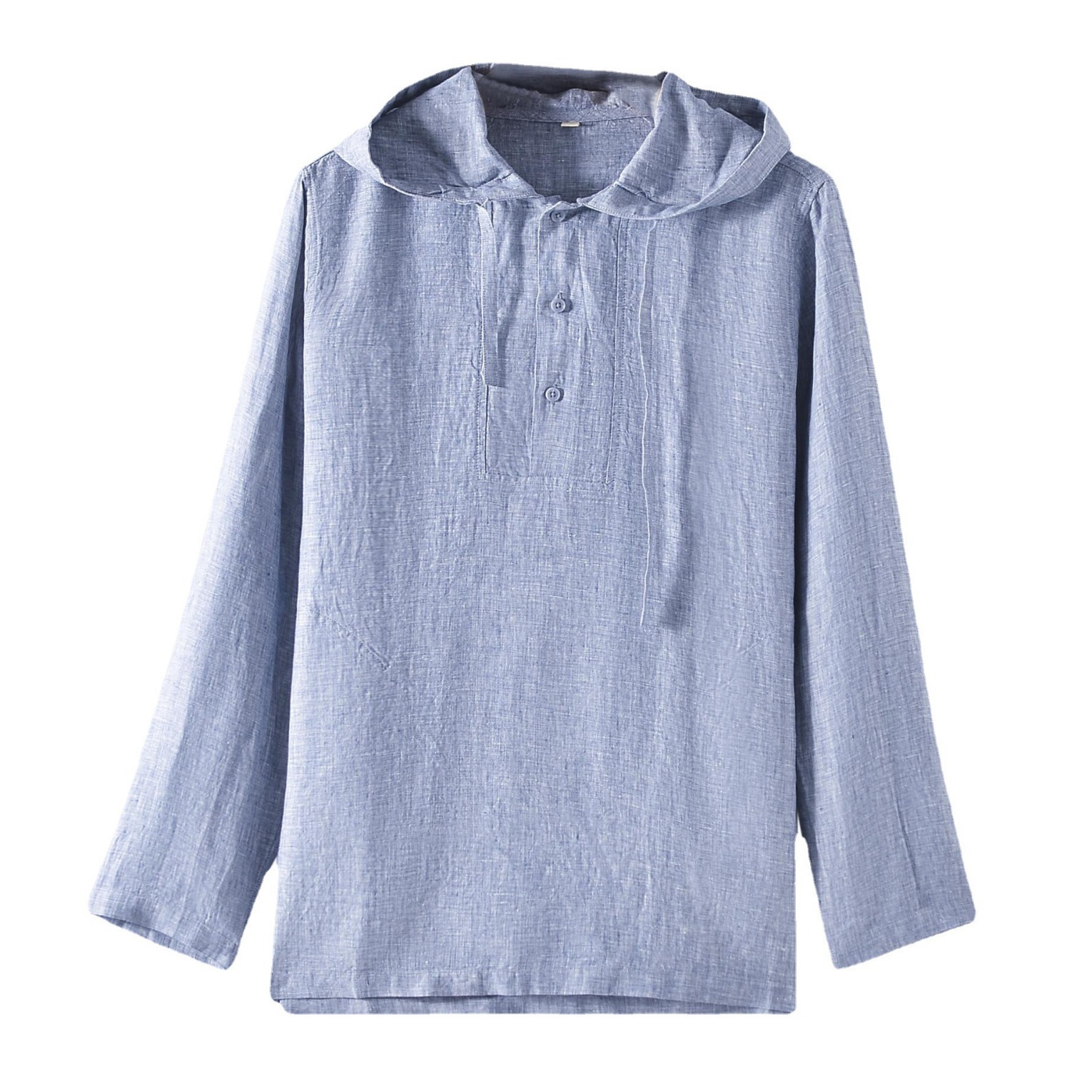 2024 nueva primavera y otoño de lino flojo color sólido con capucha casual Camisa E012