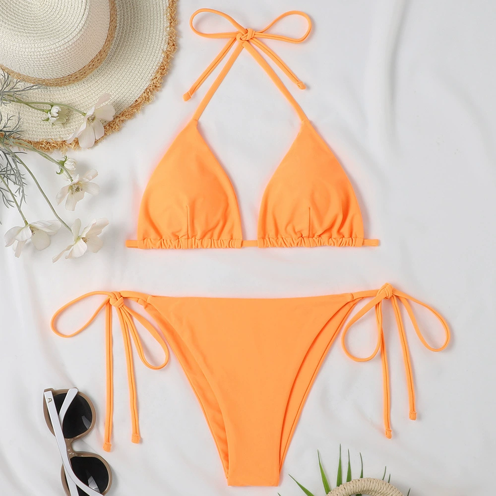 Women's Nylon Bikini Set, Split Top with Cups, Backless Tie, Sizes XS–XL