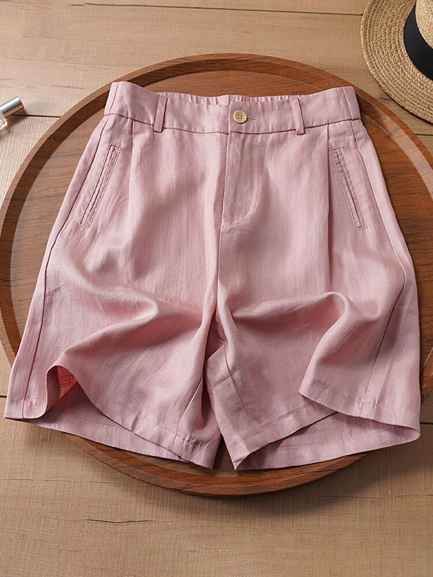 Quần short nữ dáng rộng chữ A cạp thun lưng sau chất liệu lụa mỏng mùa hè — Xanh lông mòng đen
