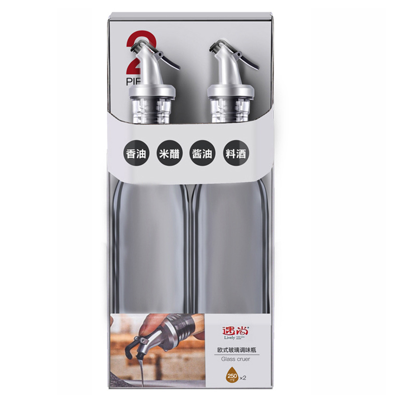 Venta al por mayor botella de aceite de vidrio creativo prensa de aceite de hogar olla de salsa de soja botella de vinagre botella de condimento suministros de cocina botella de aceite de acero inoxidable