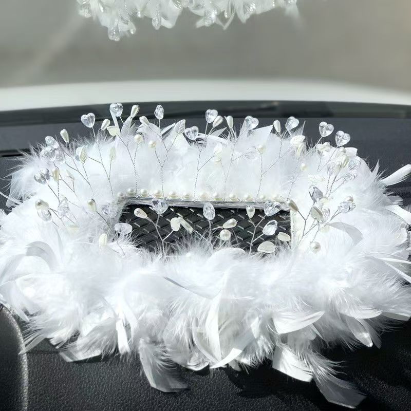 Double-layer Dream Bubble Car White Feather Anti-slip Mat Instrument Panel Decoration Mat Supplies Decorative Women