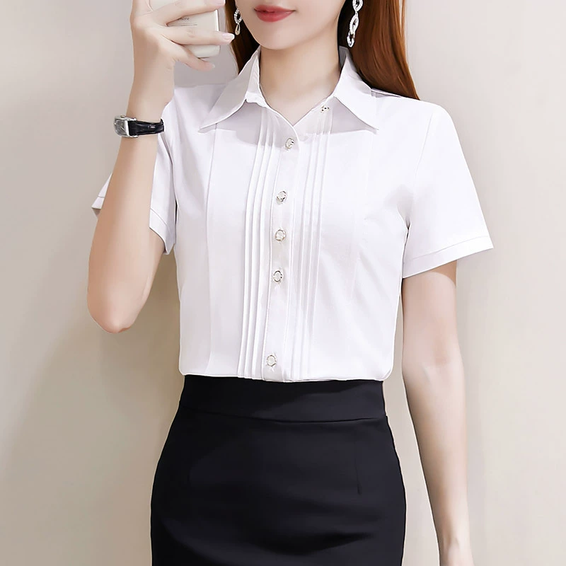 214 рубашка с короткими рукавами для женщин плюс размер Толстая сестра плюс размер Летний высококачественный темпераментный пригородный профессиональный костюм OL