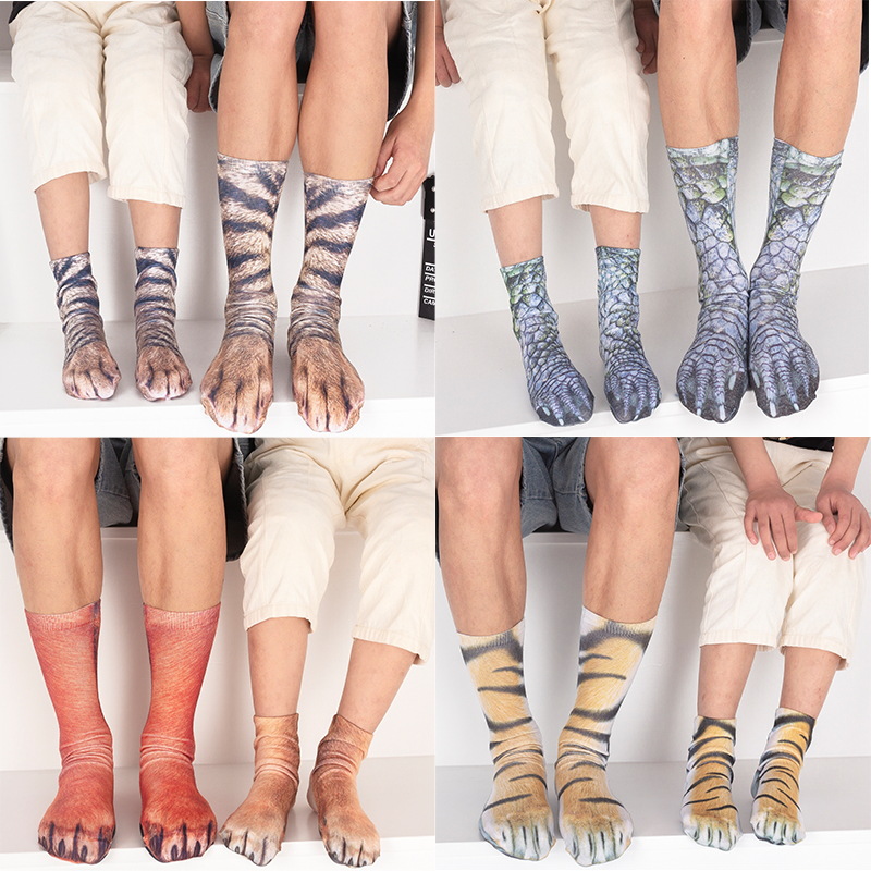 Transfronterizo 3D calcetines de animales de media pantorrilla calcetines impresos digitales calcetines de padres e hijos para niños gato perro garra simulación pie divertido gato divertido