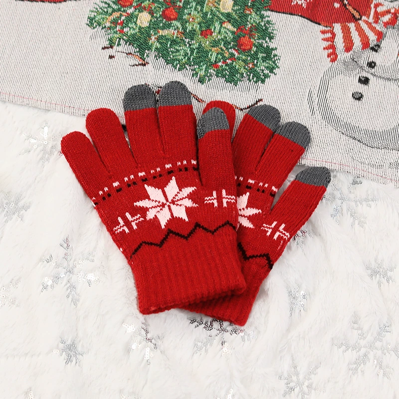 Knitted gloves, scarf, set, with snowflakes, 3 piece set