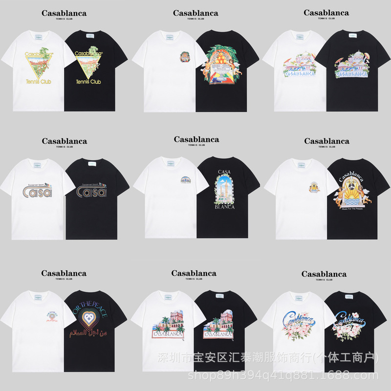 Cross-Border Export Casablanca Summer Popular Casa Versatile Printed Couple Short-Sleeved T-Shirt Series Wholesale Cross-Border Export Casablanca Summer Popular Casa Versatile Printed Couple Short-Sleeved T-Shirt Series Wholesale
