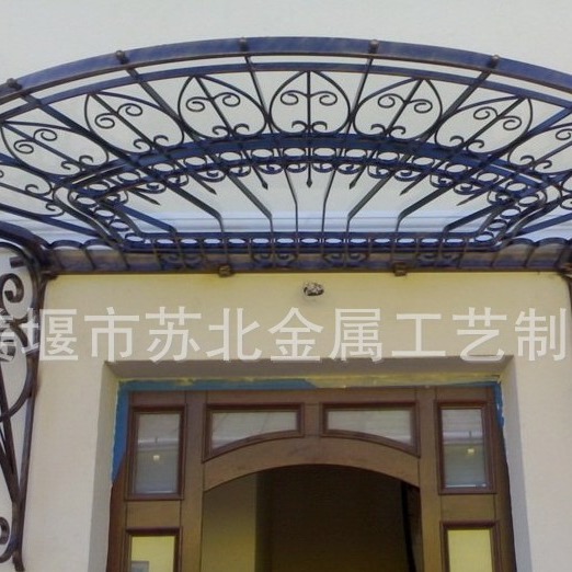 苏北外贸直供欧式铁艺别墅进户门遮阳蓬  铁工艺手工锻造遮雨顶棚