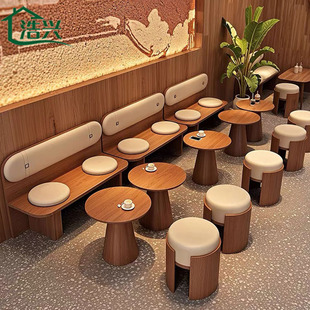 Internet-Famous Milk Tea Shop, Café Booth Sofa, Dessert Cake Shop, Bookstore-Themed Restaurant Seating Area Bench