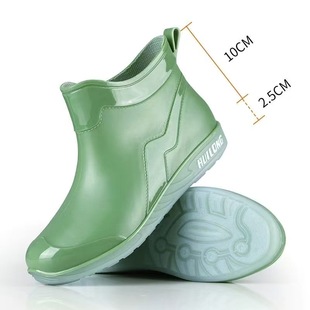 Japanese Style Rain Shoes Women's Fashionable Short Tube Rubber Shoes Outer Wear Cotton Waterproof Shoes Anti-slip Rain Boots for Car Washing Work in Rainy Season