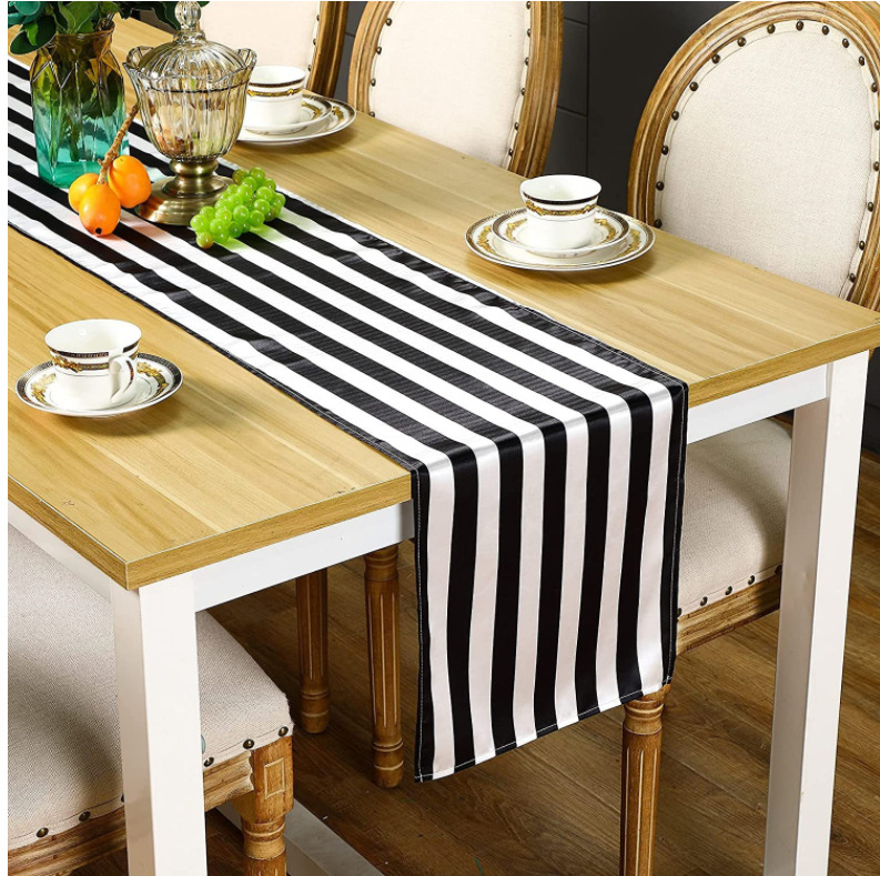 Modern Simple Nordic Style New Black and White Striped Table Runner Light Luxury Dining Table Cloth Coffee Table Shoe Cabinet Simple Fresh Style Tablecloth