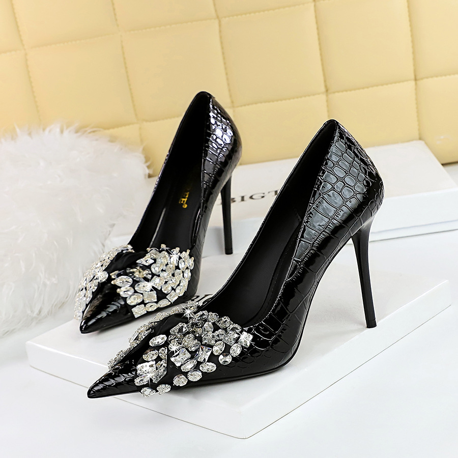 3391-H9 Korean Style Fashion Party Stiletto Ultra High Heels Shallow Pointed Toe Rhinestone Bowknot Single Shoes For_vogvips.com