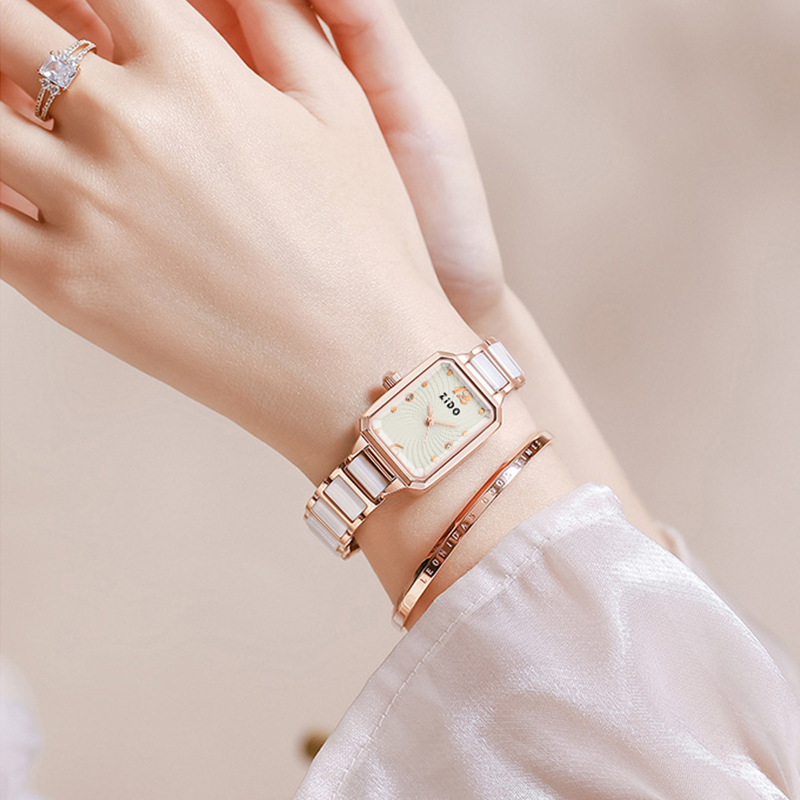Zhidao Ceramic Small Square Popular On Fashion Live Streams, Elegant, Light Luxury, Simple Steel Strap Quartz_voghion.com