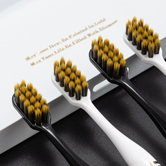 Dedicated Soft Bristle Toothbrush Wholesale Volcanic Charcoal Gold-Tipped Toothbrush Family Use Portable Couple Toothbrush Two-Pack