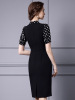 Qipao skirt polka dot patchwork button up stand up collar and buttocks wrapped skirt dress