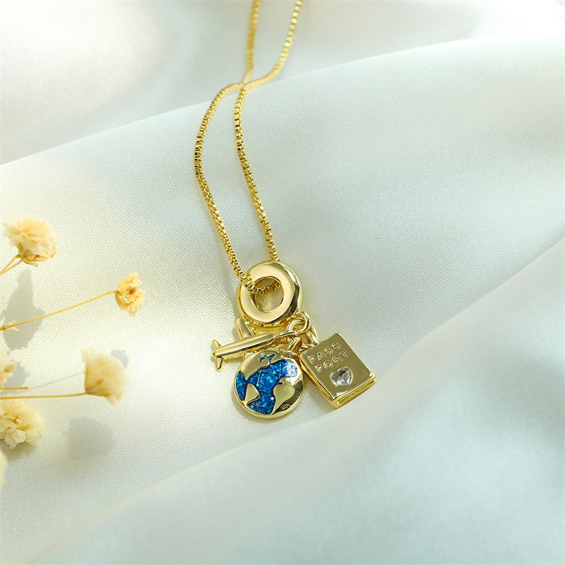 Copper Chain Material Wholesale Basic Modern Style Classic Style Earth Camera Copper Enamel Inlay Zircon Pendant Necklace