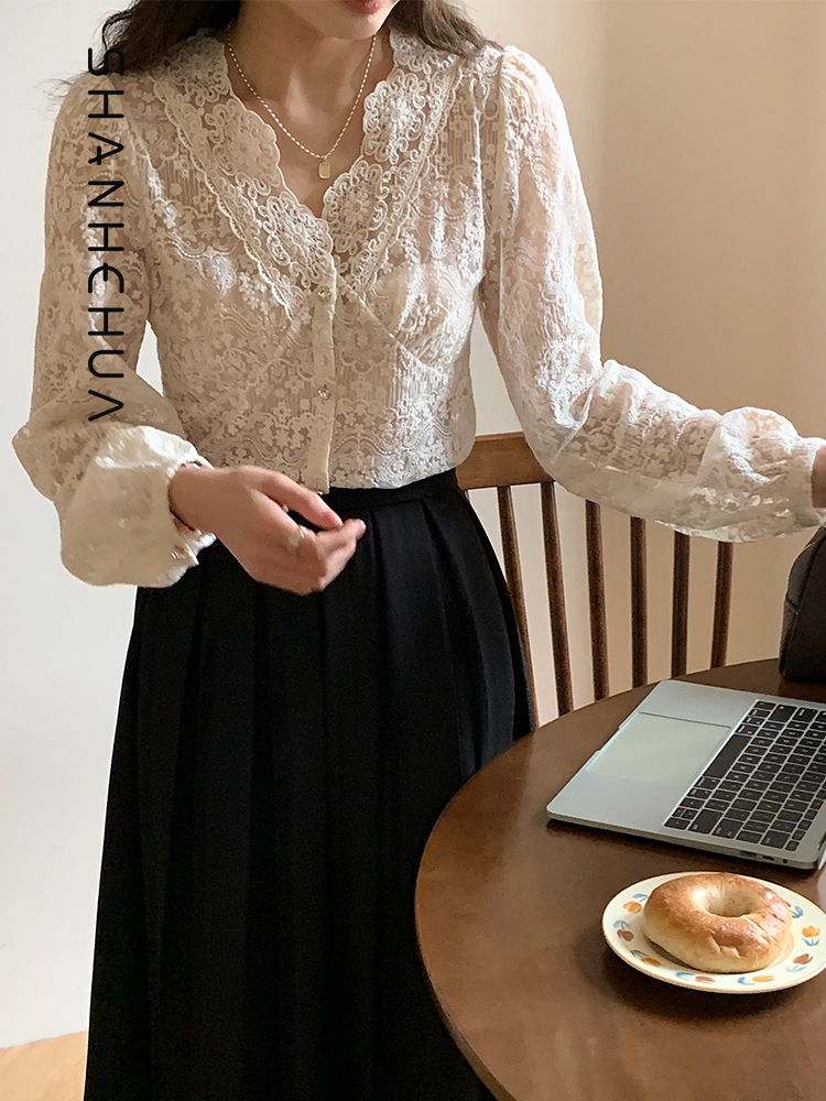 [本初] フレンチレースのカーディガン女性2023春の新作vネックの雰囲気が痩せています。