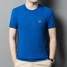 高端短袖T恤2025夏季新款休闲免烫中年男士精品冰爽桑蚕丝T恤衫