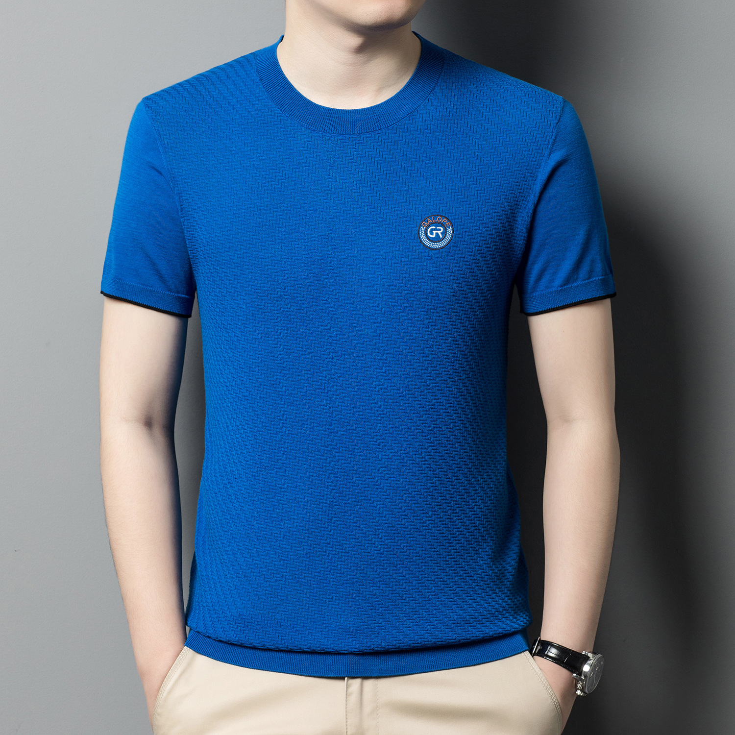 高端短袖T恤2025夏季新款休闲免烫中年男士精品冰爽桑蚕丝T恤衫