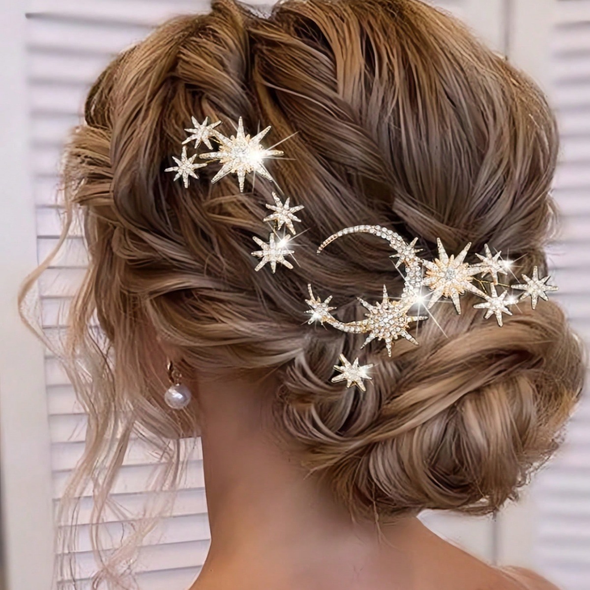Nuevo conjunto creativo de todo fósforo combinación de accesorios para el cabello, luna geométrica simple, estrella, horquilla de diamantes, accesorios para la cabeza de novia femenina