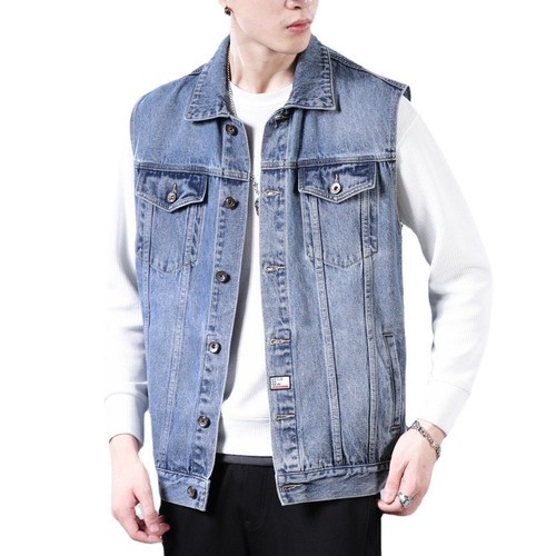 Men's Spring Jacket, Loose Sleeveless Denim Vest, Fashionable and Stylish Backless Denim Shirt, Cowboy Jacket