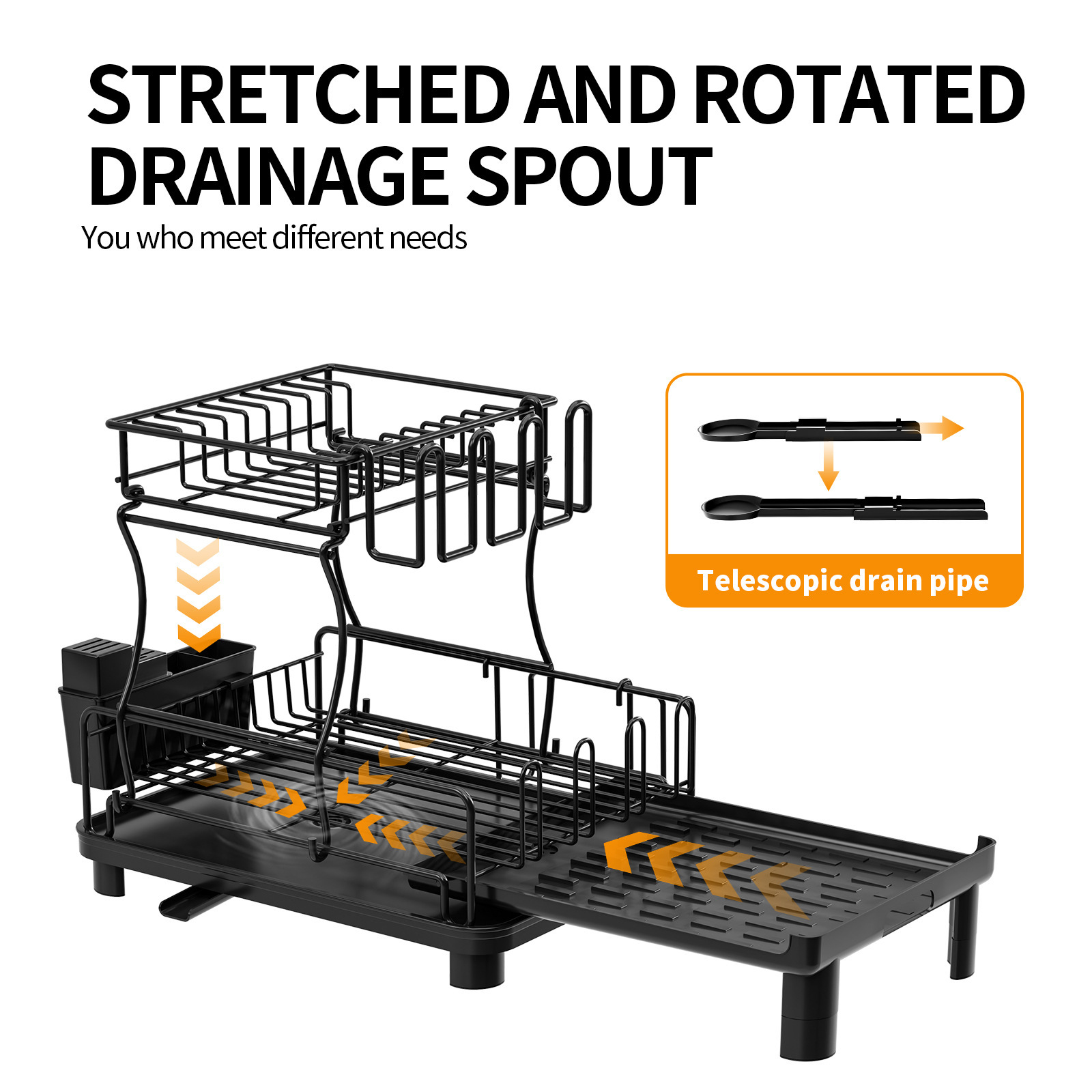 Amazon mesa doble capa drenaje rack de almacenamiento estante de platos retráctil estante de cocina para platos palillos cesta de drenaje