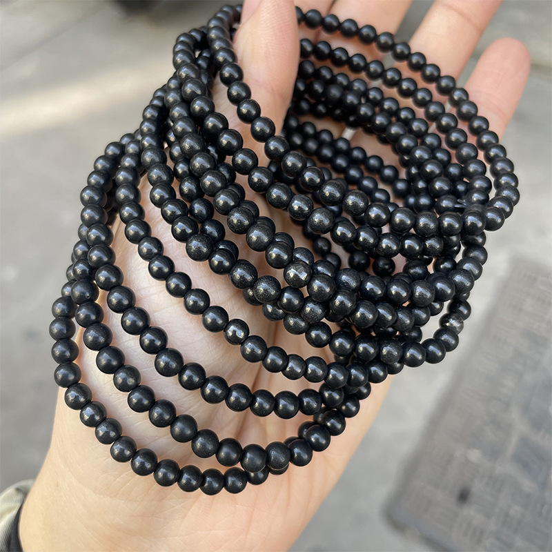 Natural graphite bracelet black natural stone beads finished bracelet DIY handmade finished cross-border Shungite