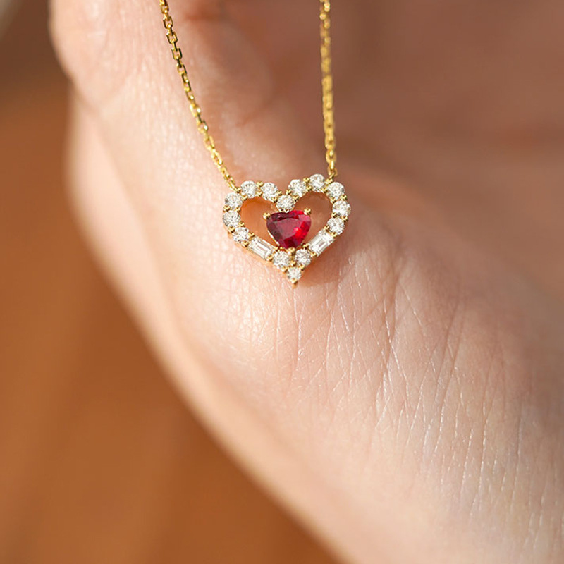 Women's Gender 925 Sterling Silver Zircon Cable Chain Inlay Heart Shape Necklace