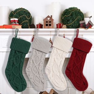 cross-border christmas decoration christmas stocking christmas tree pendant large size socks candy knitted diamond wool gift bag