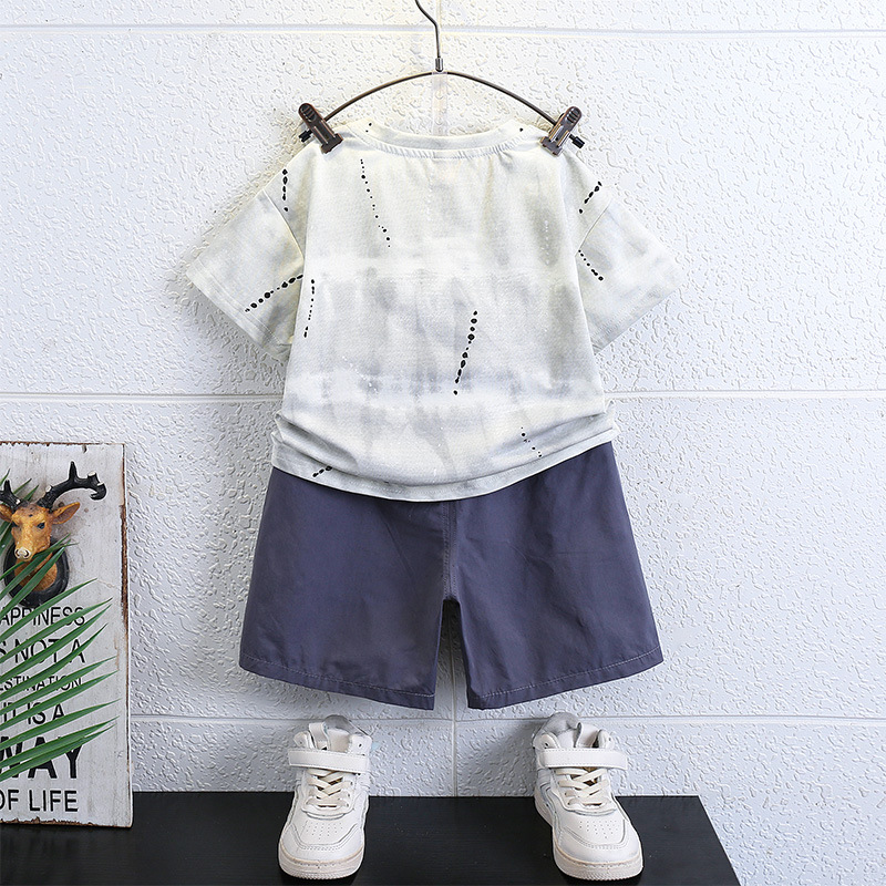 7149 Traje de verano para niños Camiseta de manga corta estampada para niños Estilo de verano para bebés Marca de moda Traje de dos piezas 2025 Nueva tendencia