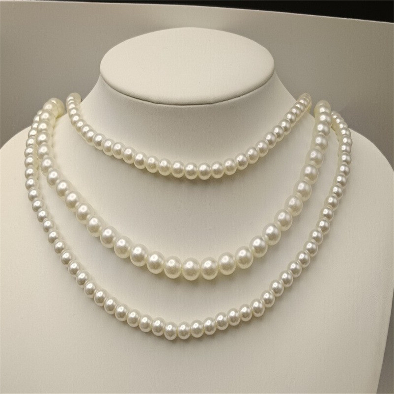 French Retro Hepburn Style Multi-Layer Round Pearl Necklace European and American Ladies Dress Dress Stacked Clavicle Chain Accessories