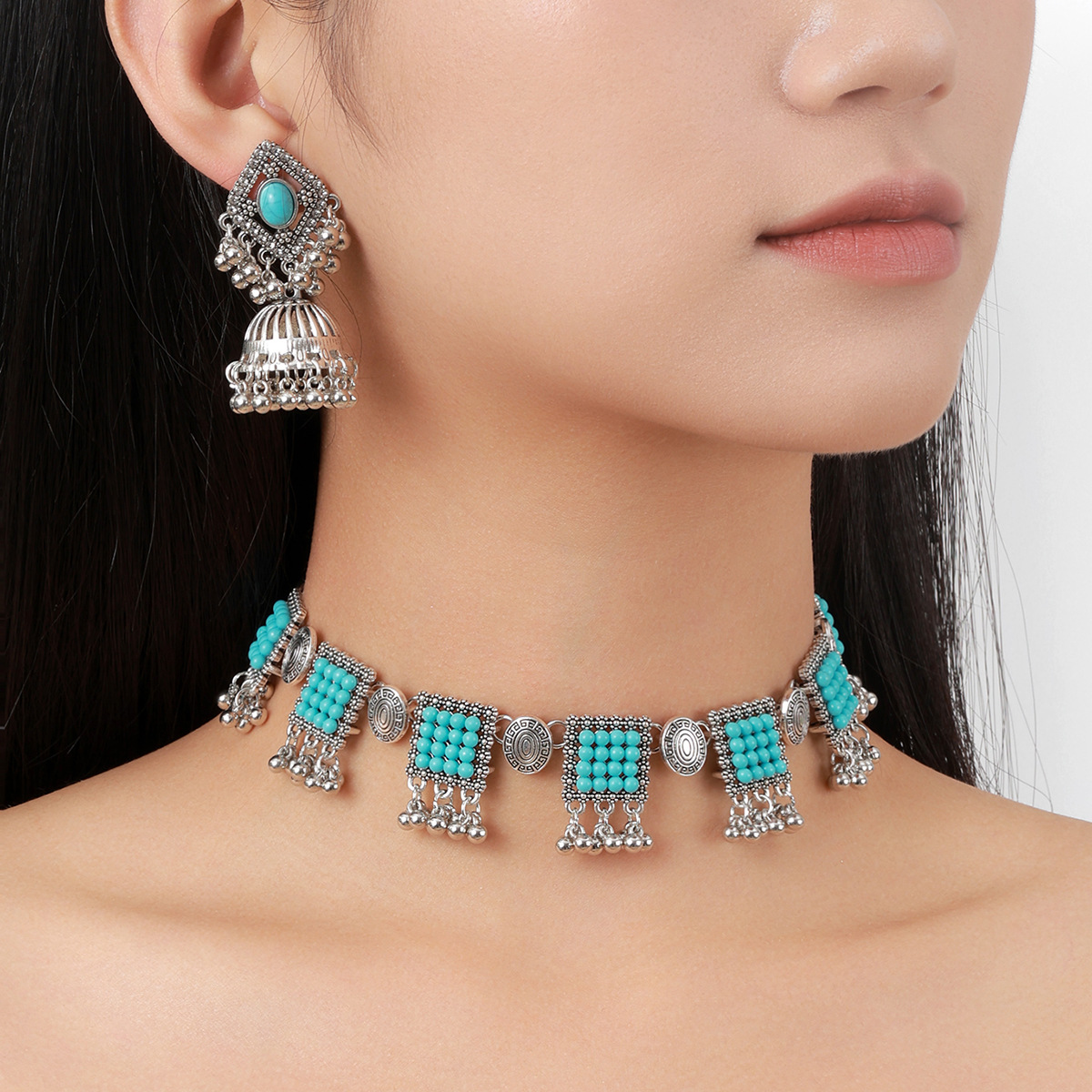 Factory direct cross-border Europe and the United States complex exaggerated diamond pendant pearl tassel clavicle neck chain banquet dress accessories