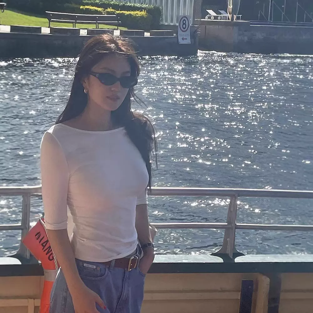现H 正肩两面穿纯色短袖T恤女2025夏韩版ins白色打底衫上衣 g*d