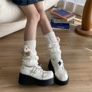 Japanese-style Harajuku style Y2K Millennium Spice Girls Plush Bear Knitted Hemp Pattern Socks Piled Women's Leg Cover