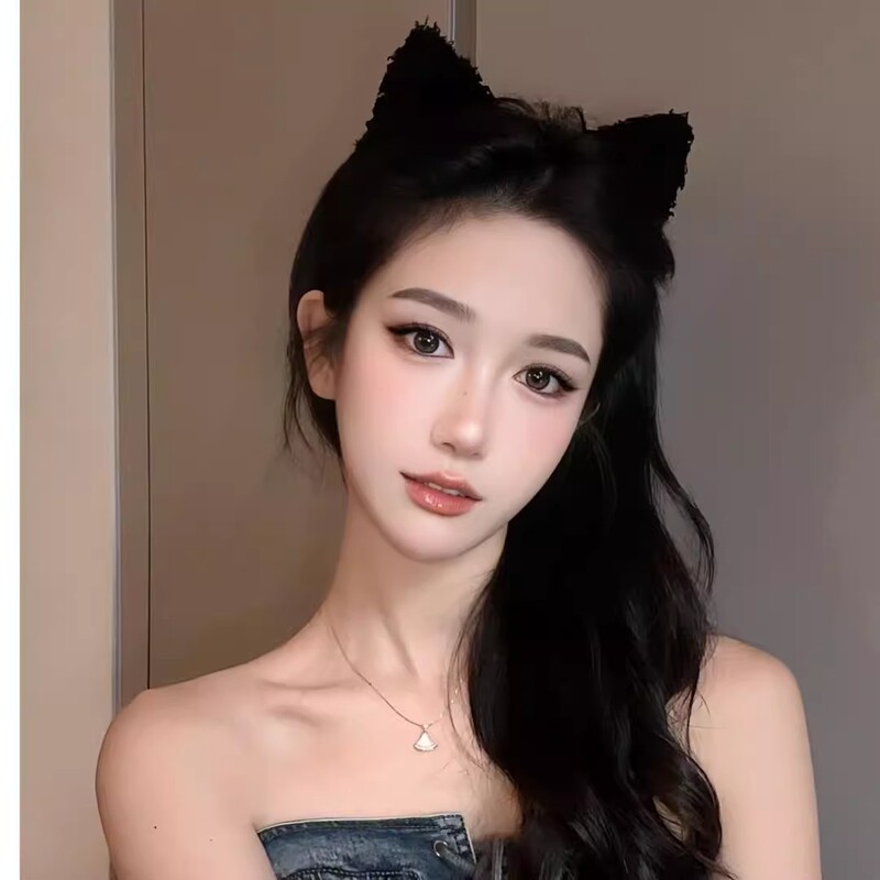 黒のぬいぐるみの耳のカチューシャの女性のかわいい顔の髪のカチューシャの高級感の爆発的なクマの髪飾りハロウィーン|undefined