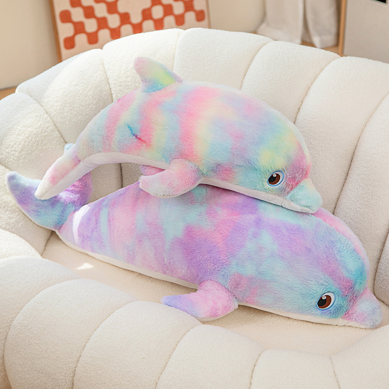 Simulación transfronteriza colorida muñeca de delfines serie Marina biológica teñido Arco Iris delfines almohada de juguete de peluche para las niñas