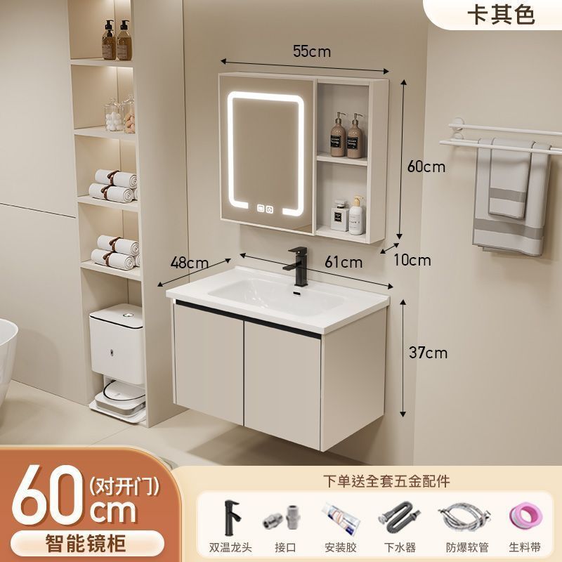 Gabinete de baño de aluminio inteligente espacial grueso combinación lavabo lavabo en cerámica lavabo fábrica de inodoro al por mayor