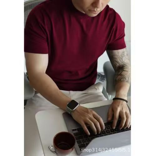 2024男士纯色修身毛衣圆领情侣休闲百搭新品打底衫短袖针织衫|undefined
